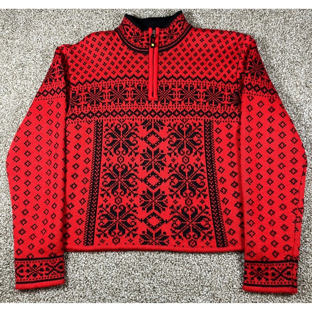Obermeyer Mimi Red Black Fair Isle Wool Blend 1/4 Zip Sweater Womens Medium